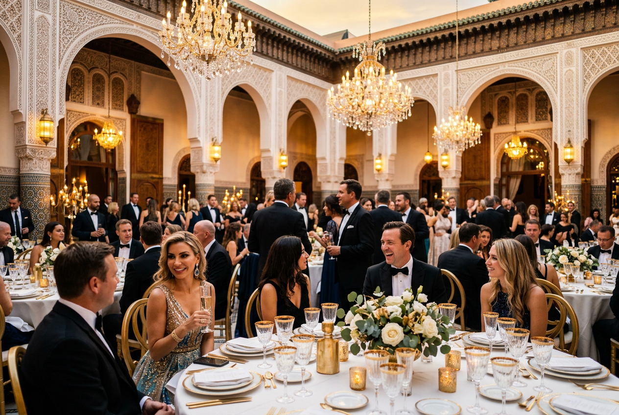 Gala événementiel de prestige au Maroc, illuminé de milliers de bougies